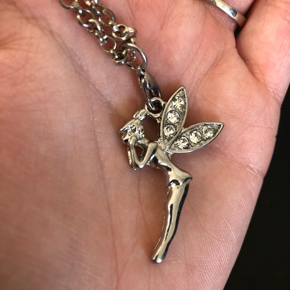 Tinkerbell Fairy Silver Rhinestone Necklace - Picture 8 of 12